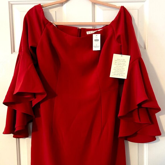 Boston Proper Dresses & Skirts - NWT Boston Proper Off the Shoulder French Kiss Red Sheath Dress Flutter Sleeves